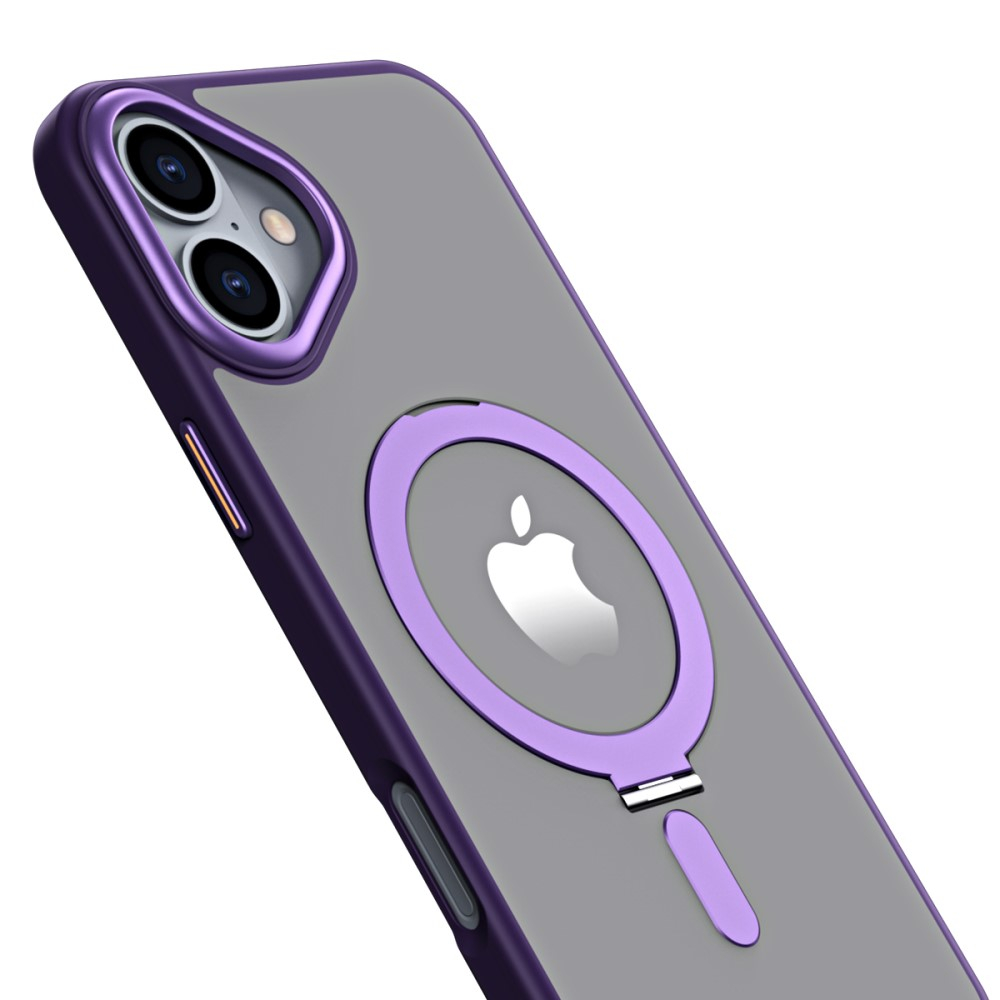 iPhone 16 MagSafe Hybrid Hardcase Hülle mit Acryl Rückseite und TPU Bumper   Kickstand Aufsteller - Violett / Transparent