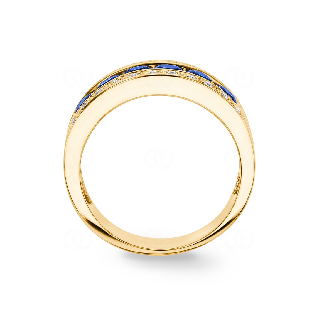 Saphirring 750/18 K Gelbgold mit Diamanten 0.14 ct H/si