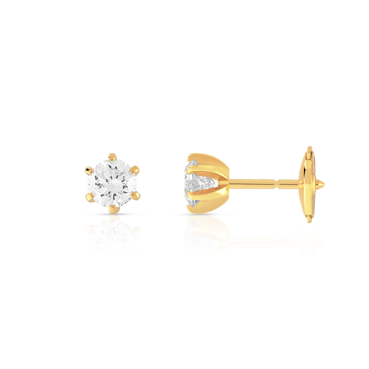 Boucles d'oreilles or 750 jaune diamants synthétiques 0.60 carat