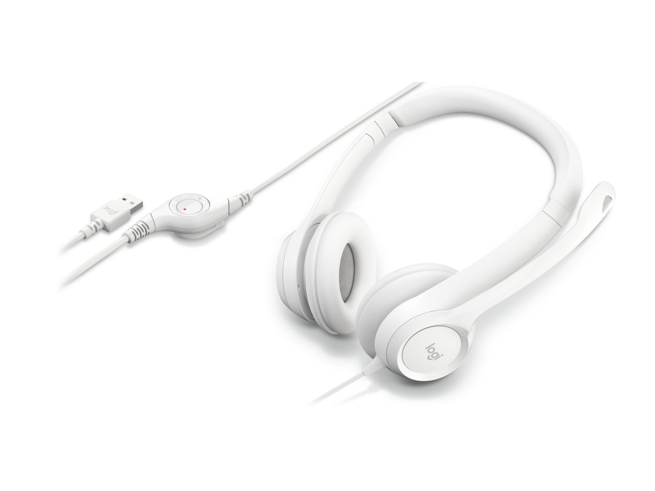 Logitech - H390 Headset med ledning til pc/laptop, stereohovedtelefoner med støjreducerende mikrofon, USB-A HVID