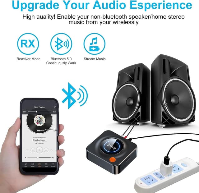 NÖRDIC Bluetooth 5.1-modtager, med NFC, TF-kortslot, 3,5 mm AUX/RCA, Trådløs adapter, lav latenstid til stereoanlæg til streaming af musik til hjemmet