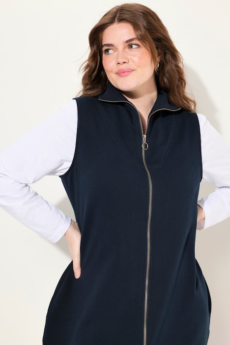 Sweat-Midikleid, Stehkragen, ärmellos, Biobaumwolle