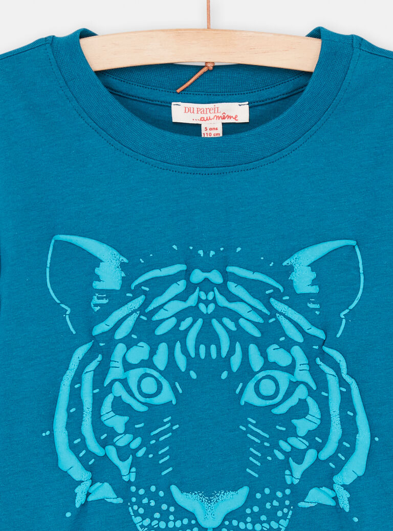 T-shirt turquoise à motif tigre garçon