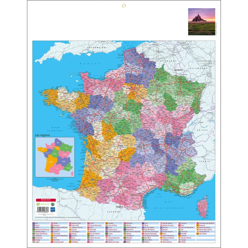 Calendrier annuel mural 2027 - carte France - 55 x 43 cm