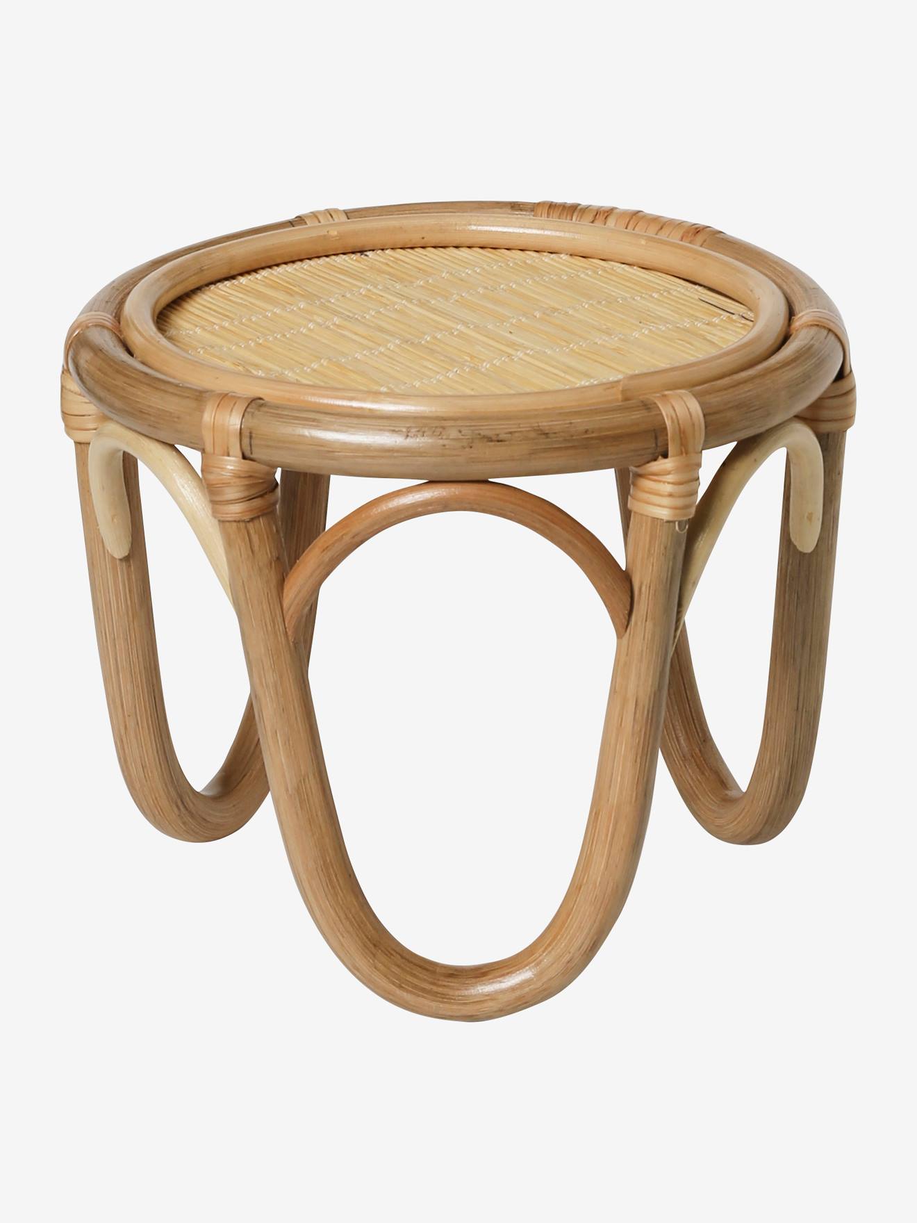Cadeira e mesa de boneca em rattan bege