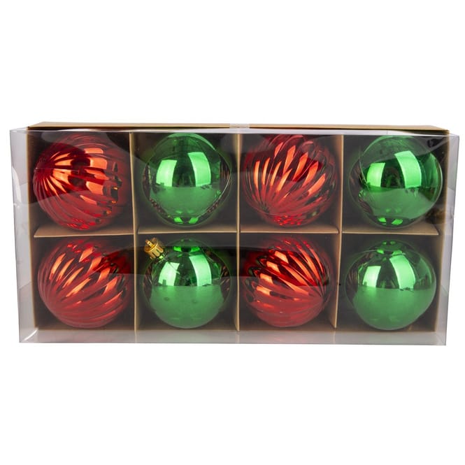 Christbaumkugeln - bruchfest - grün/rot - ca. 8 cm - 8 Stück