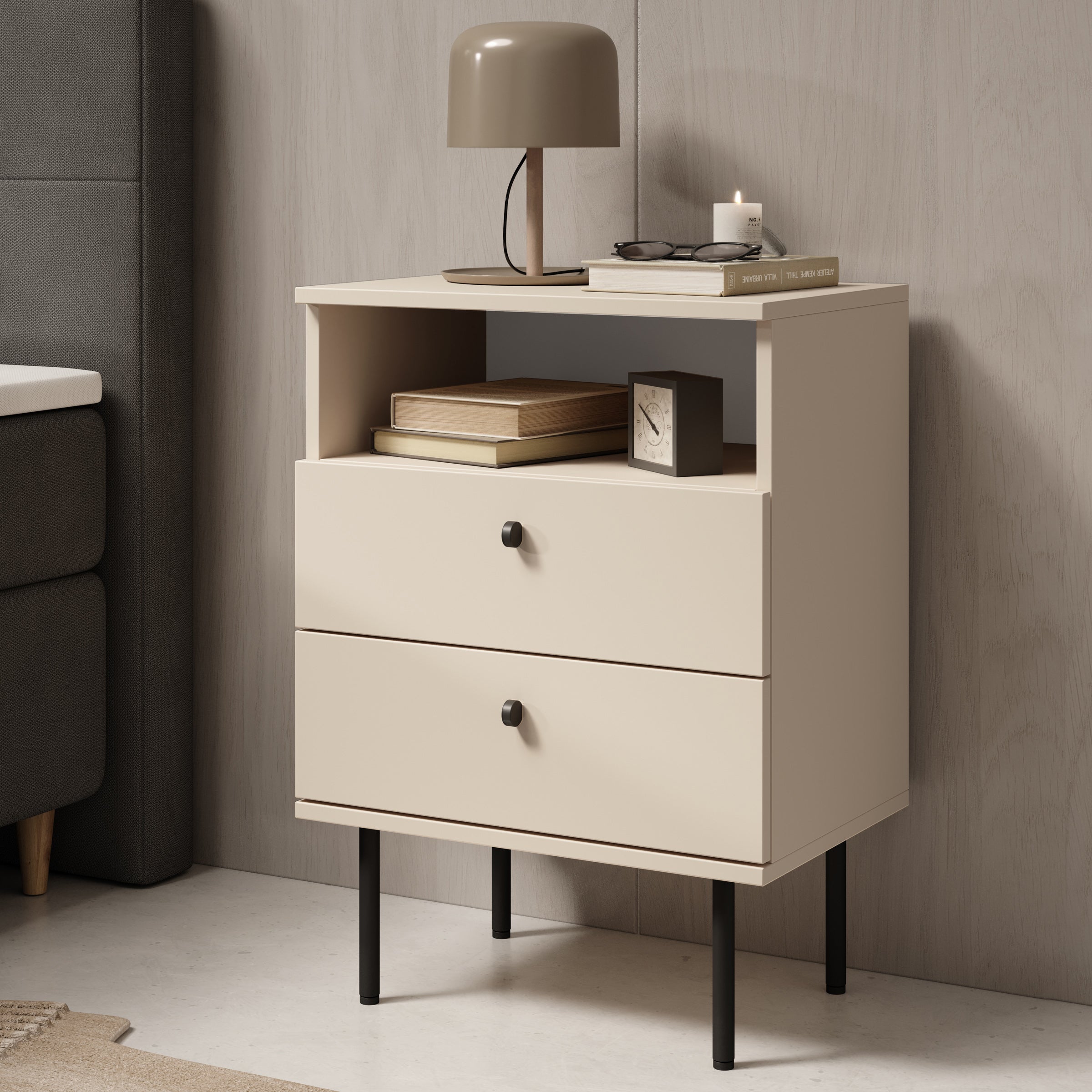 Hidde 2 - Nachtkastje - Beige - 50x36x69 cm