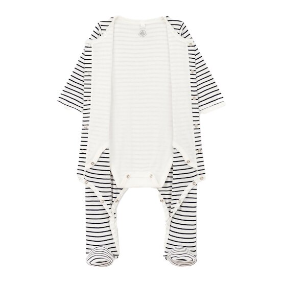 Bodyjama à rayures en coton   Marshmallow/smoking        de               Petit Bateau