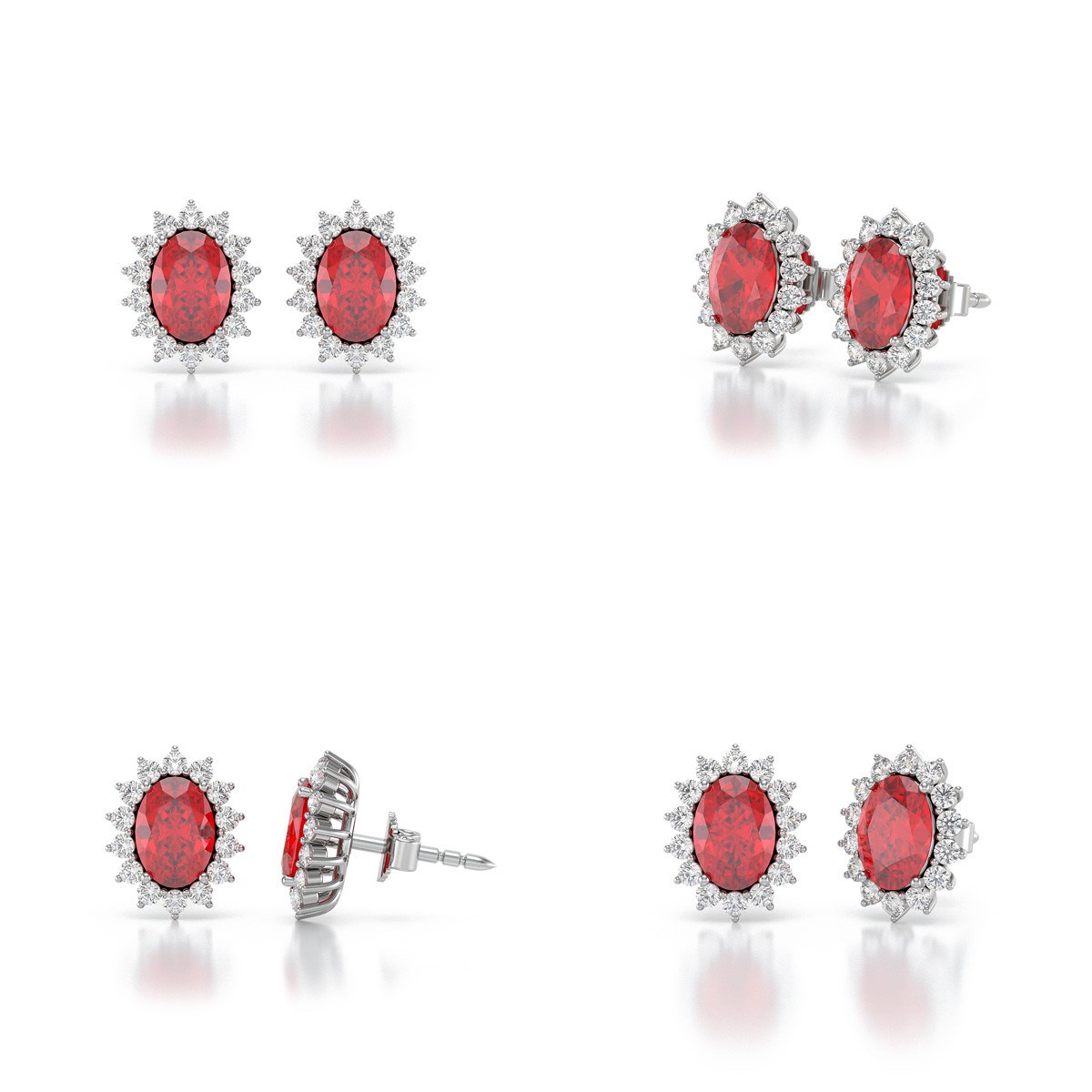 Boucles d'oreilles ADEN Or 585 Blanc et Rubis Forme Marquise 2.25grs