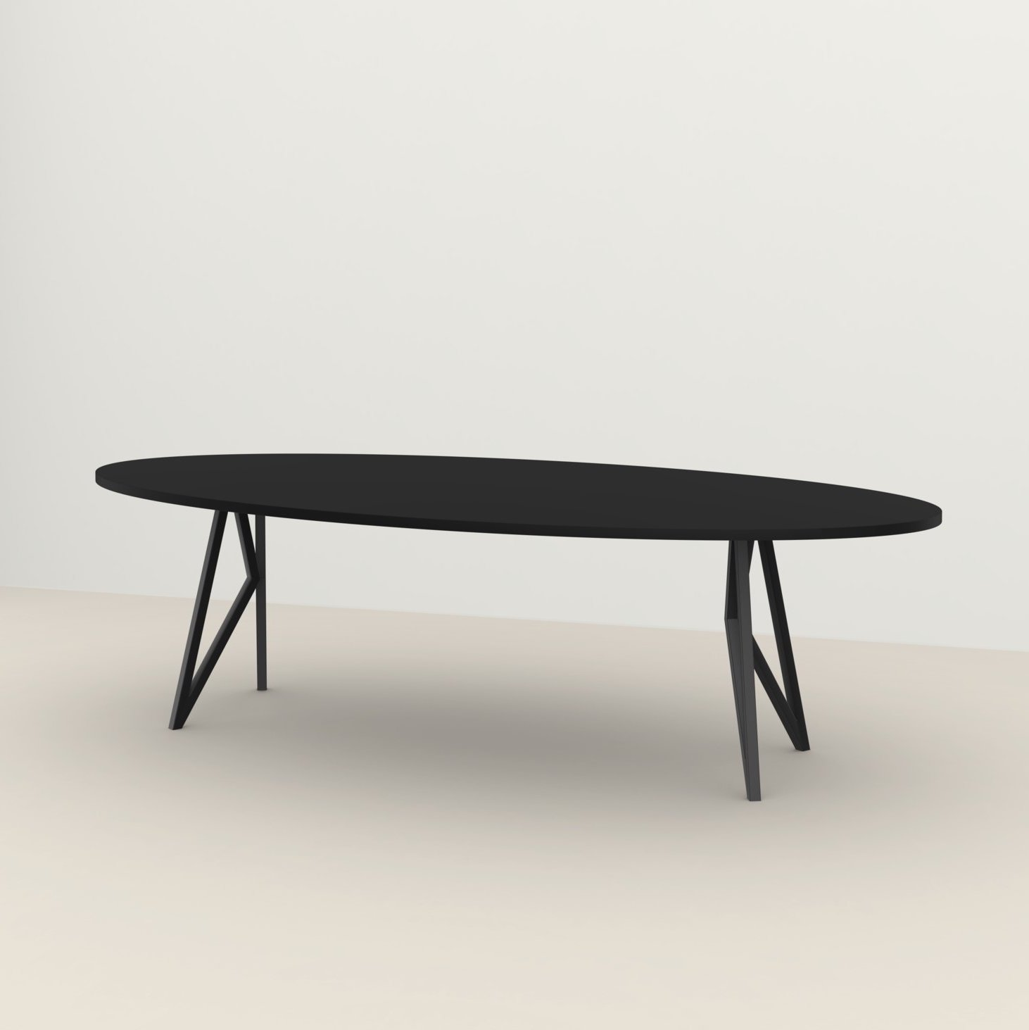 Studio HENK tafel Butterfly Ovaal - zwart frame, HPL Fenix nero ingo 220 x 120 | HPL Fenix Nero Ingo | Rechte Rand | Frame Zwart