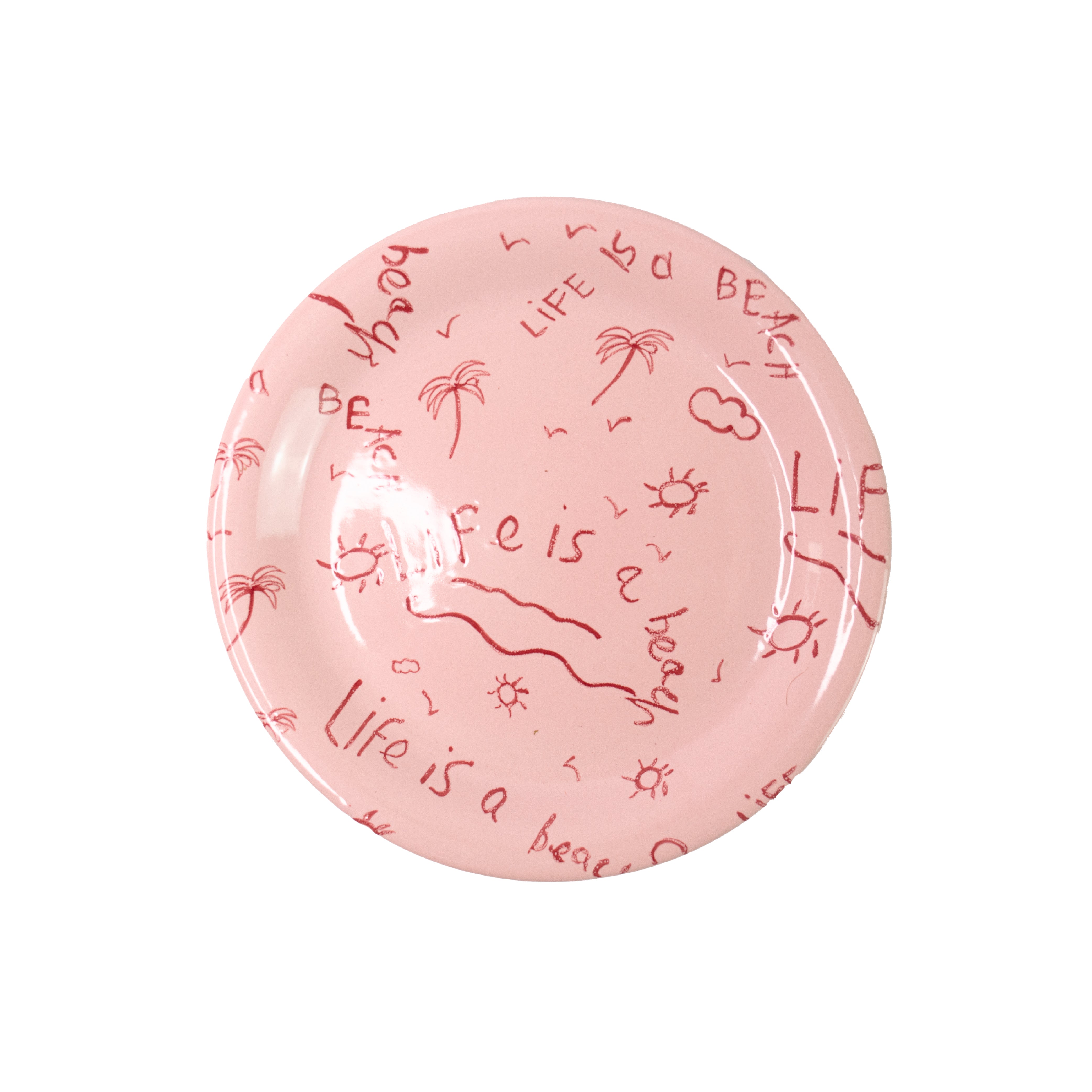 Assiette plate en céramique « La vie est une plage » (lot de 4)
