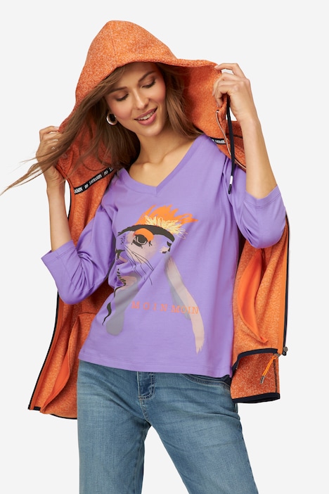 T-Shirt, Robbe, V-Ausschnitt, 3/4-Ärmel, OEKO-TEX