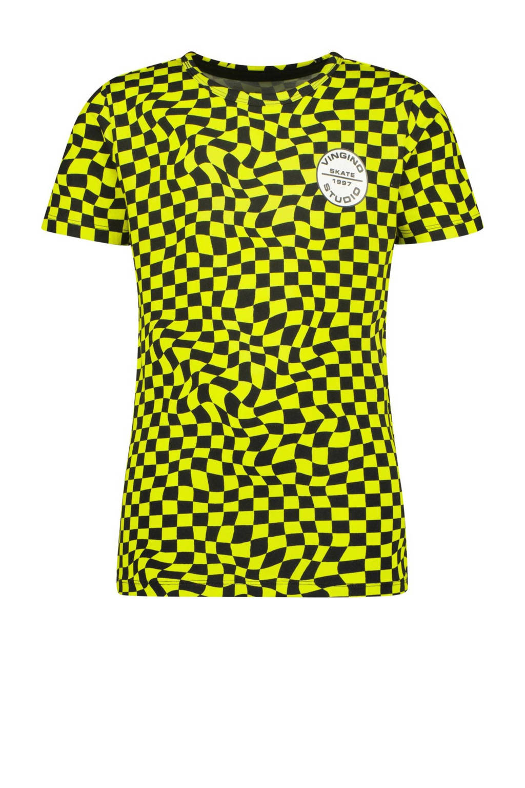 Vingino shortama Check zwart/neongeel