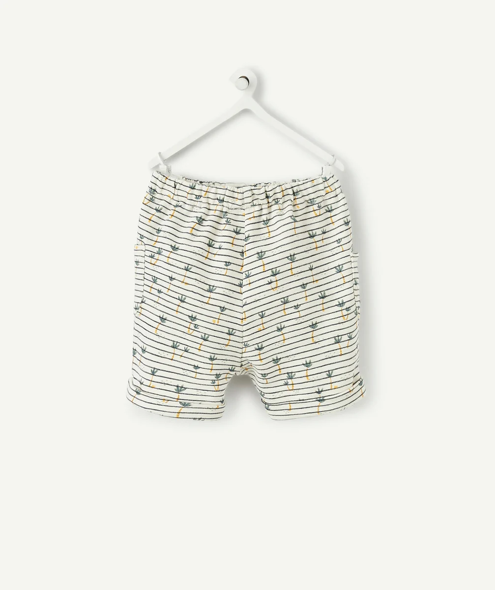 LE BERMUDA BLANC EN COTON IMPRIMÉ PALMIERS
