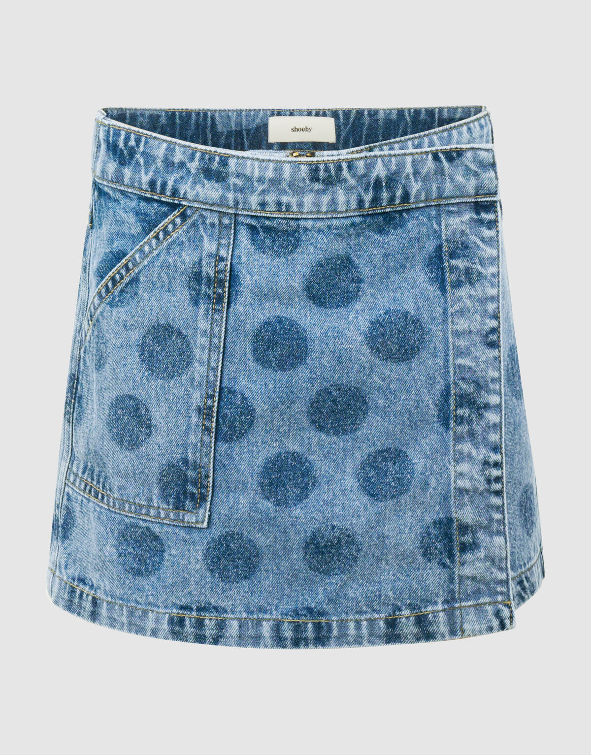Polkadot Overslag Denim Skort Blauw