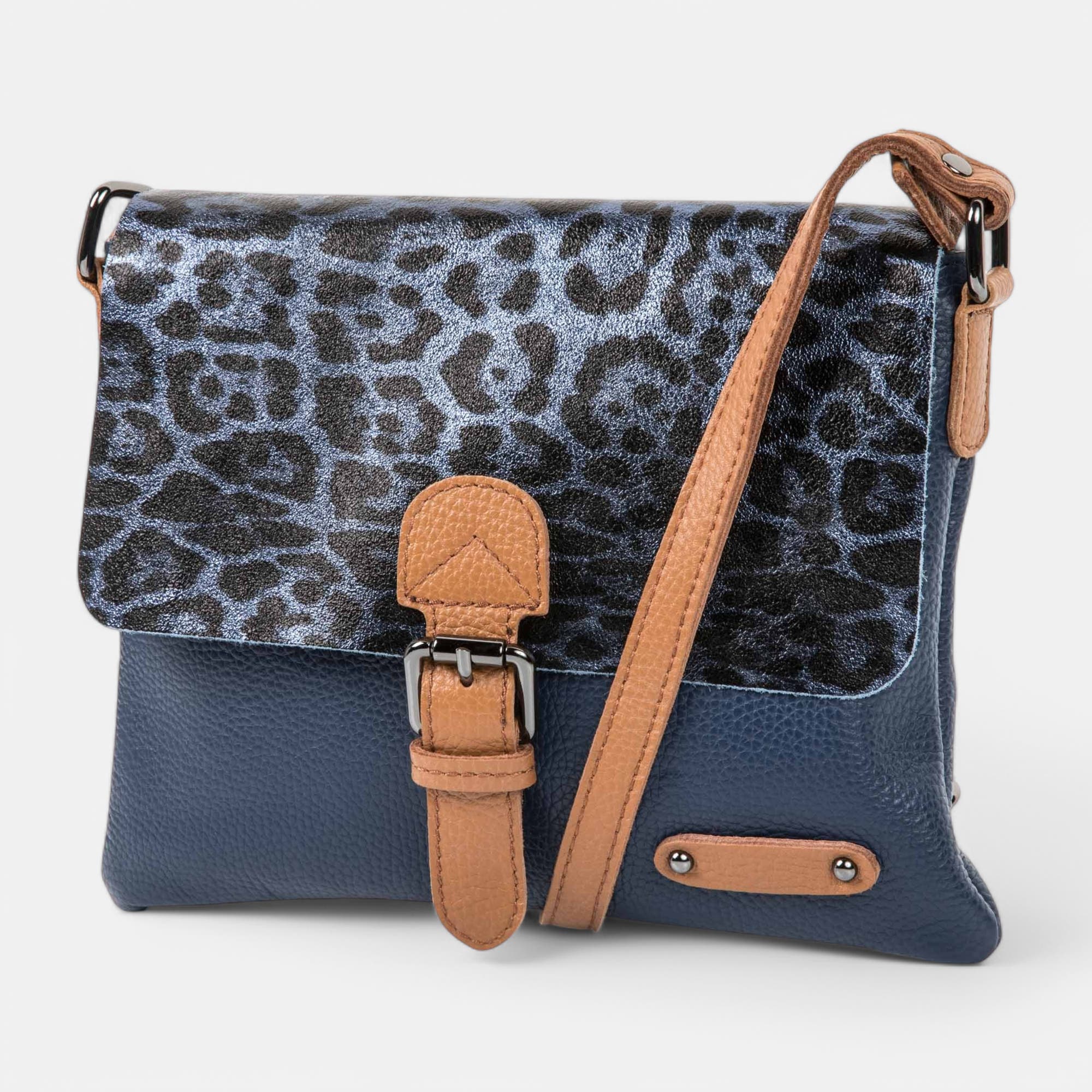 Sac bandoulière en cuir bleu