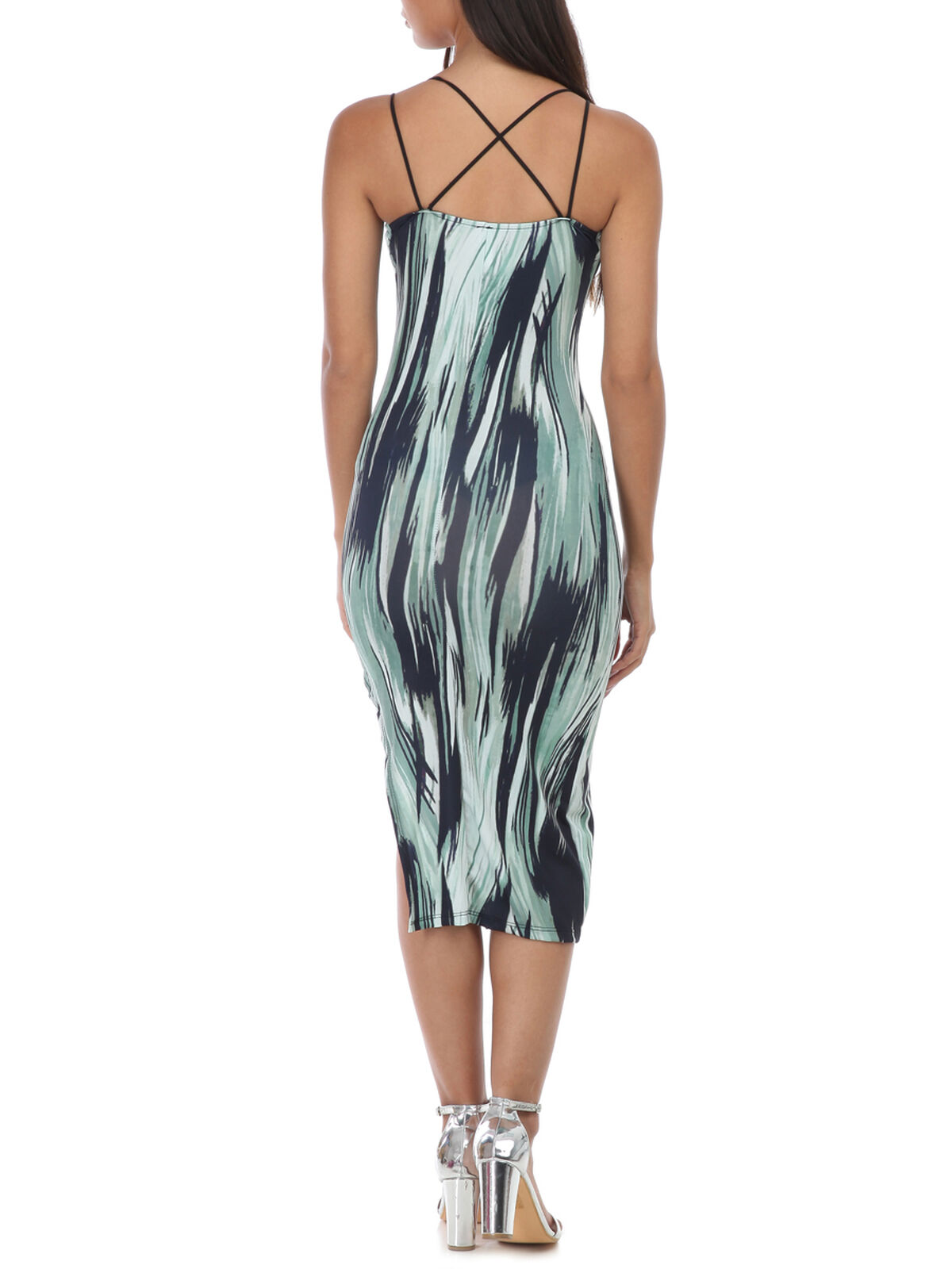 Robe moulante à motif et dos croisé- Vert