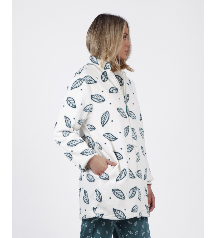 Robe Admas de mangas compridas e quente com flores, branca.