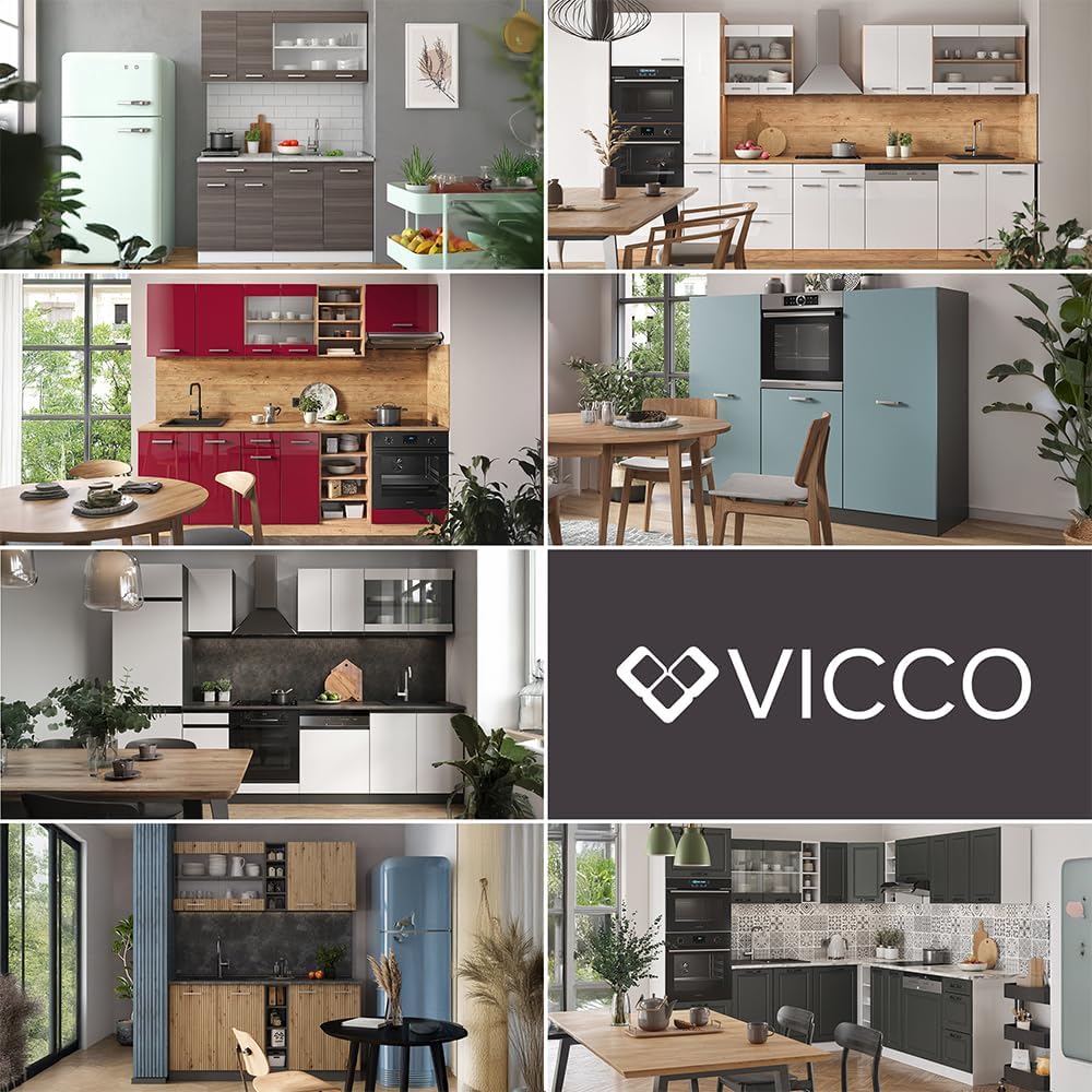 Vicco Eckküche R-Line, Goldkraft Eiche/Weiß, 247 x 60 cm zweifarbige Schränke, AP Eiche