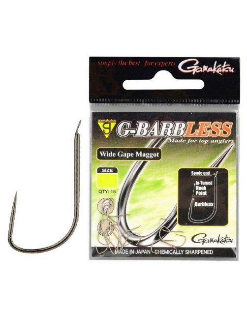 Gamakatsu Gama Wide Gape Maggot Hooks Barbless #18 - Vishaak -