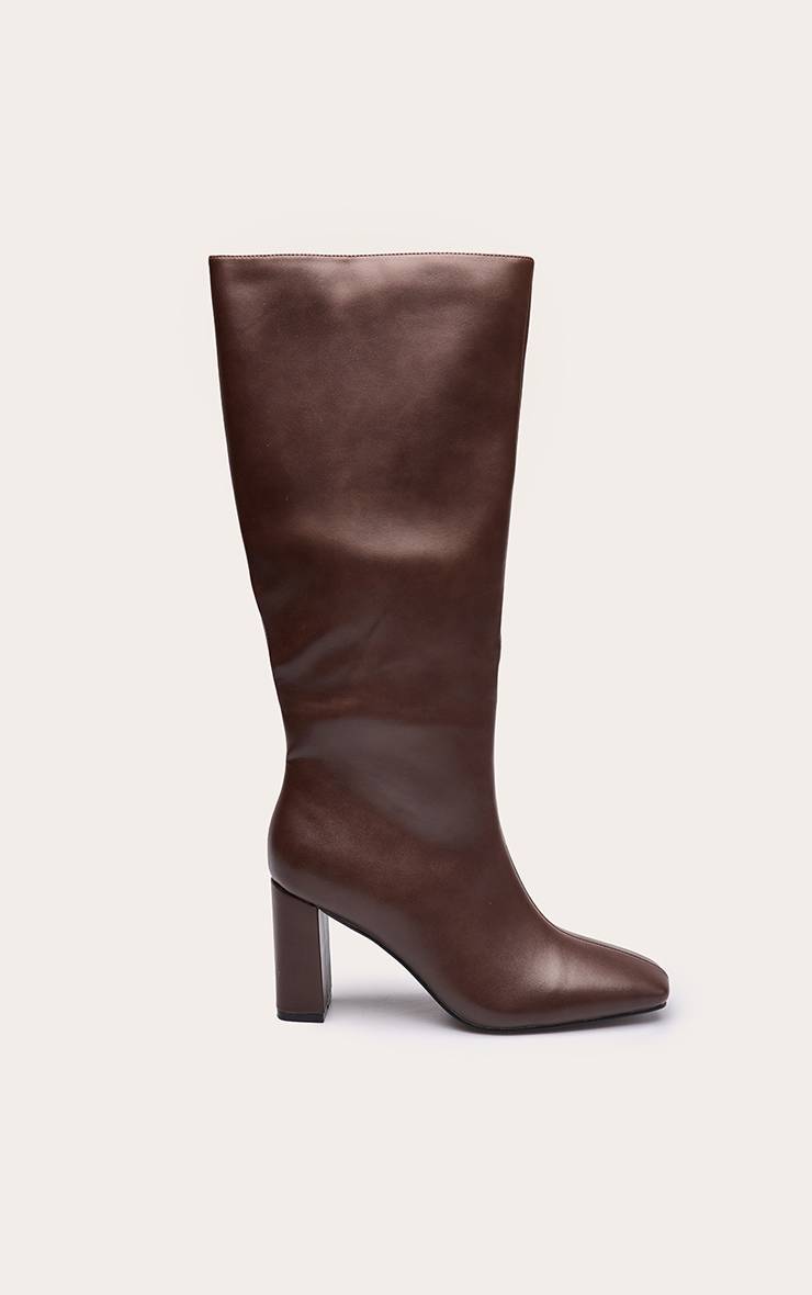 Chocolat Bottes Hautes Au Genou À Talon Bloc Bout Carré En Synthétiquecuir