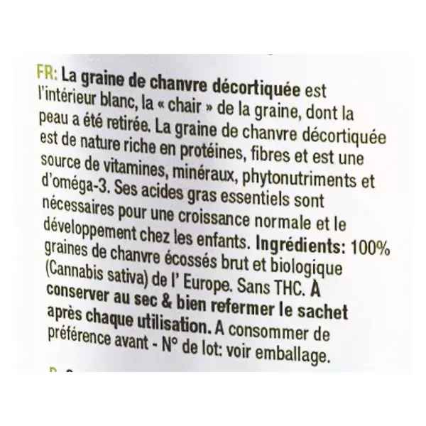 Purasana Chanvre Graines Décortiquées Bio 200g