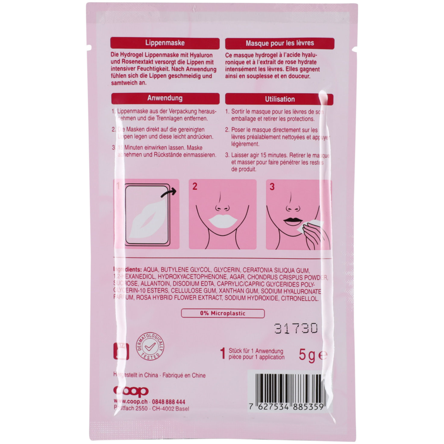 well Lippenmaske mit Hyaluron und Rosen - Extrakt