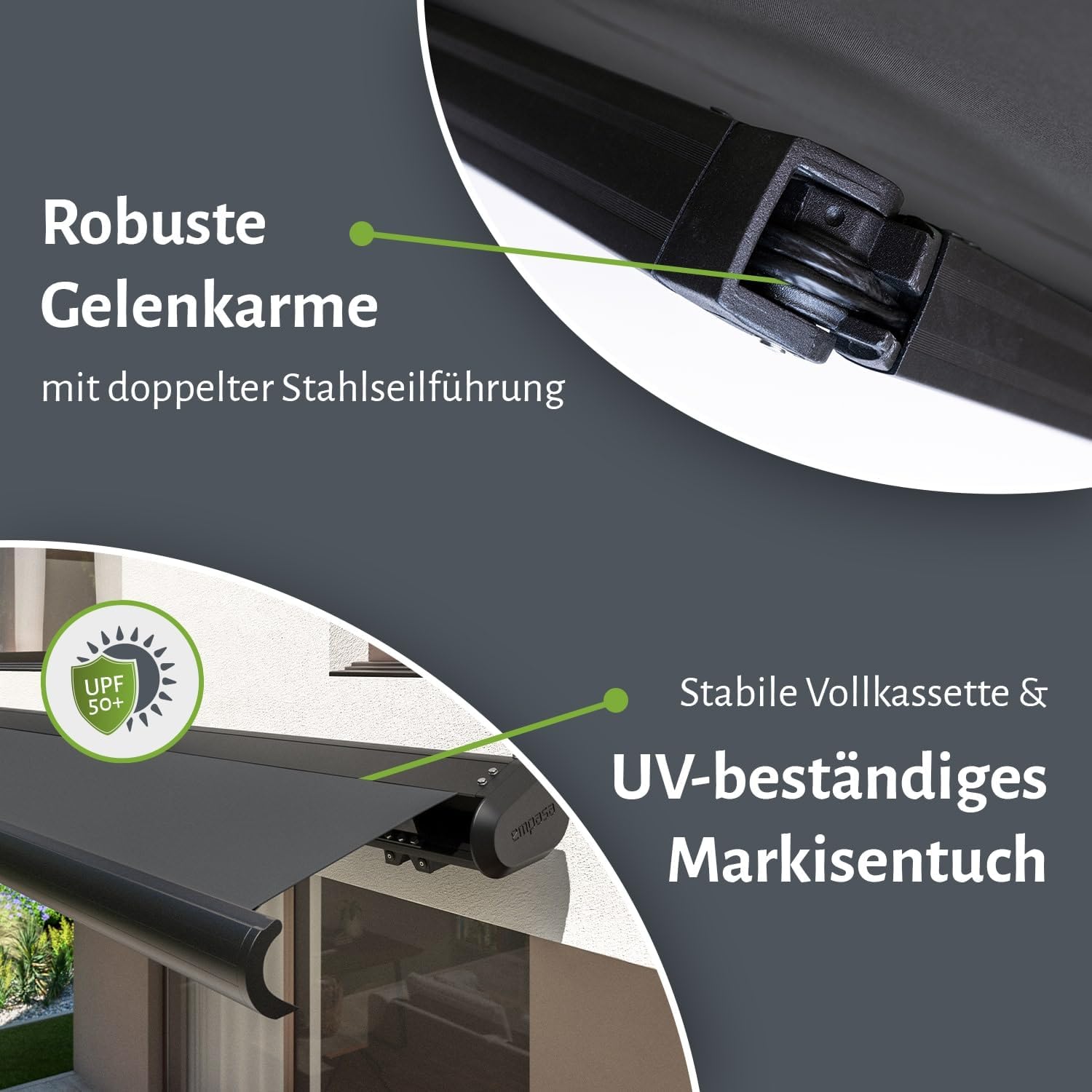 empasa elektrische Vollkassettenmarkise 'Profi' Kassettenmarkise Gelenkarmmarkise Markise Sonnenmarkise Sonnenschutz komplett vormontiert, viele Farben und Größen wählbar