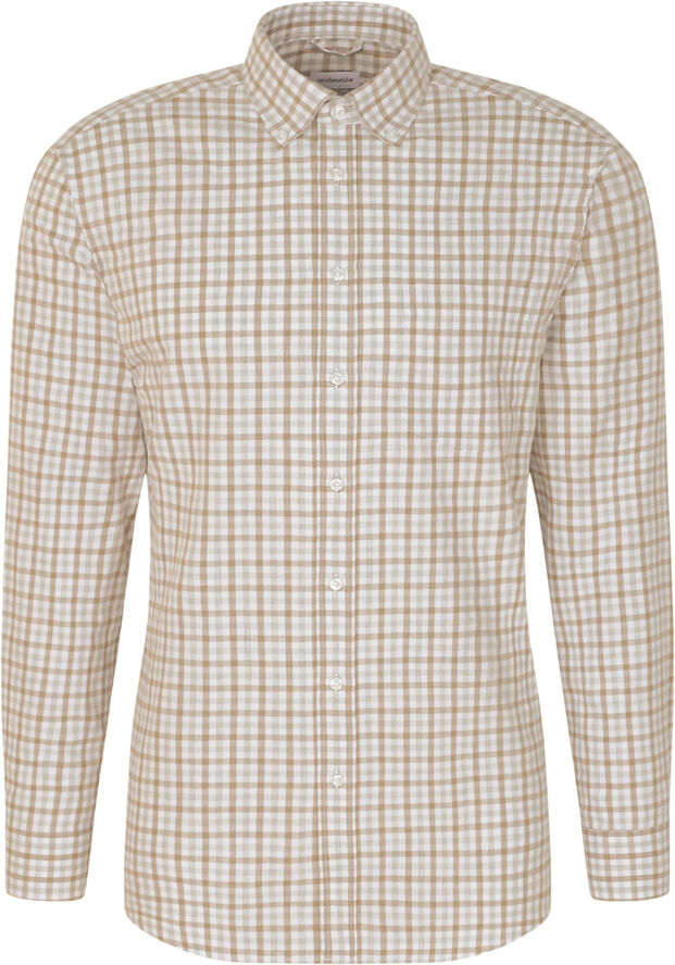 Seidensticker Flannel shirt Regular Long sleeve Button-Down-Collar Check Brown