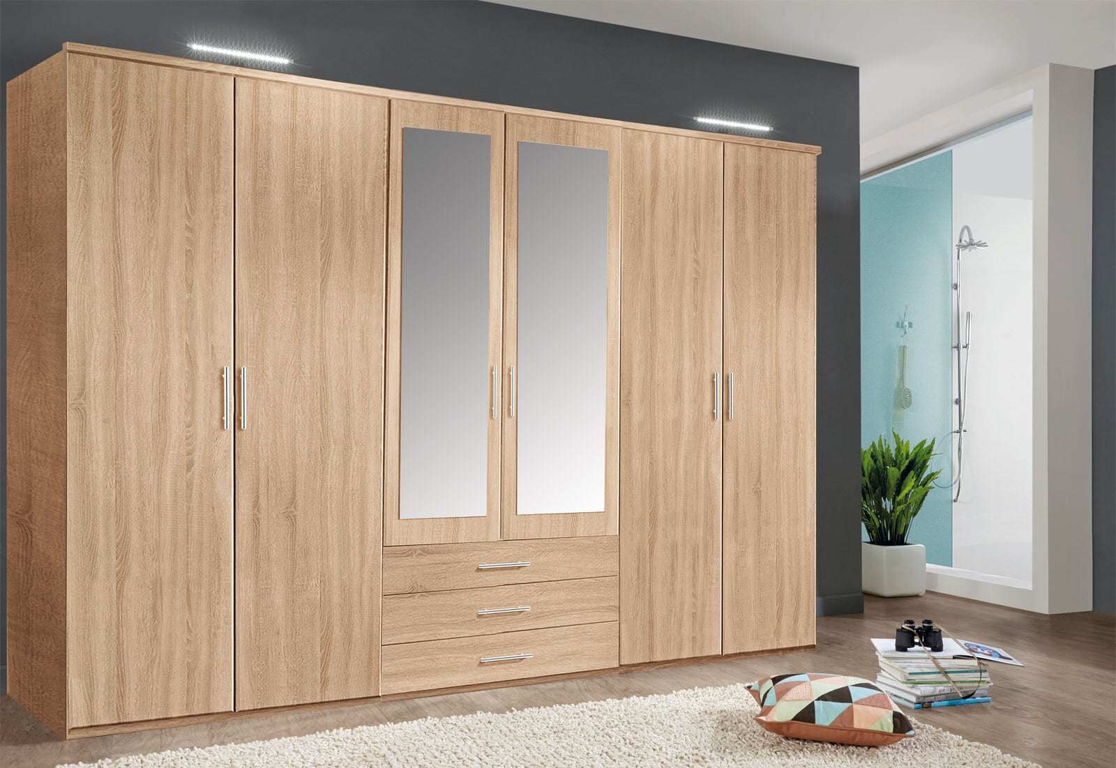 Drehtürenschrank Ben Eiche sägerau Nachbildung ca. 270 x 210 x 58 cm