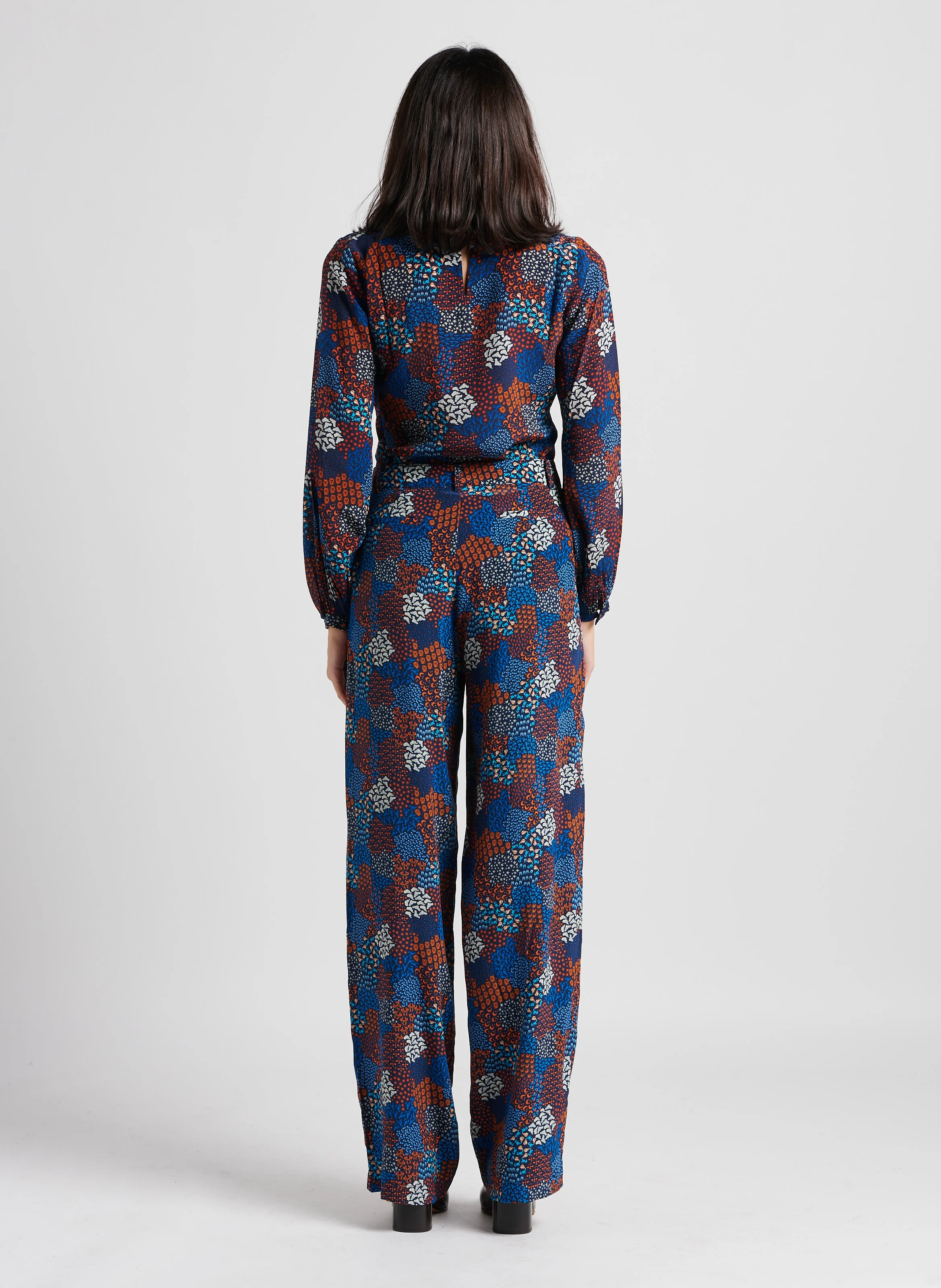 OLYMPE - Blouse col rond en soie | Bleu