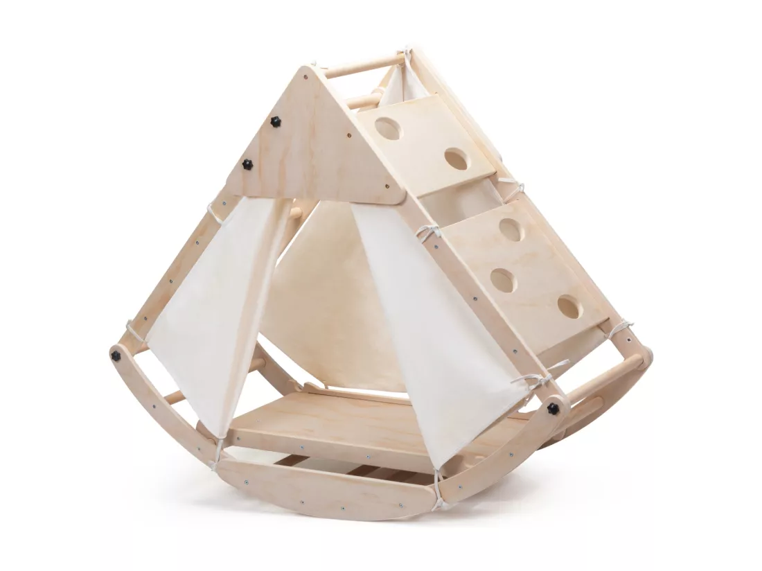 Aire de jeu 8 en 1 pour enfant - avec toboggan, module d'escalade, échelle à barreaux, arche d'escalade, balançoire et tente - bois