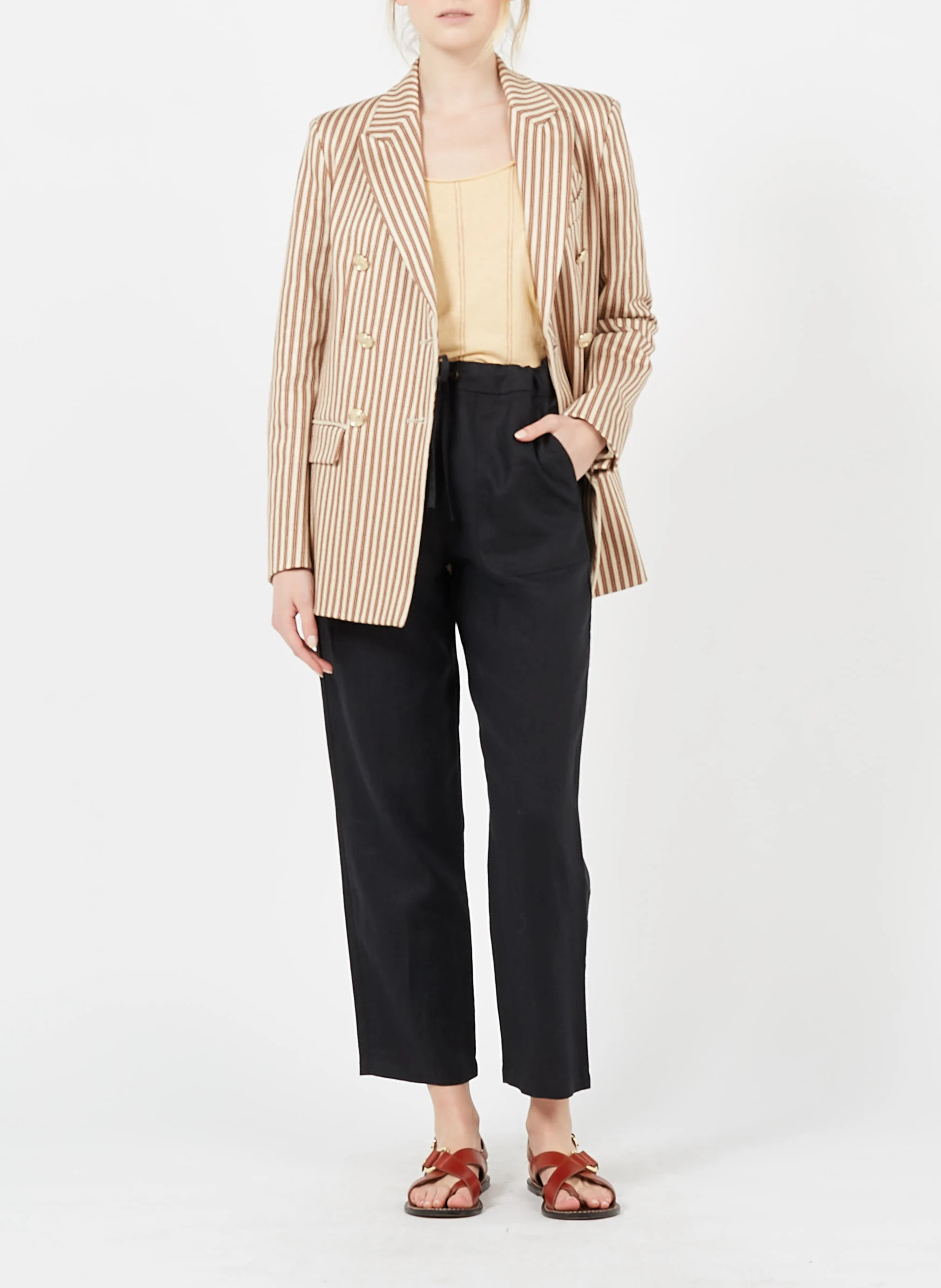 AFFABILE - Veste col tailleur rayée | Marron