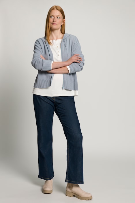 Strickjacke, kurzer Boxy-Schnitt, Kapuze, Biobaumwolle