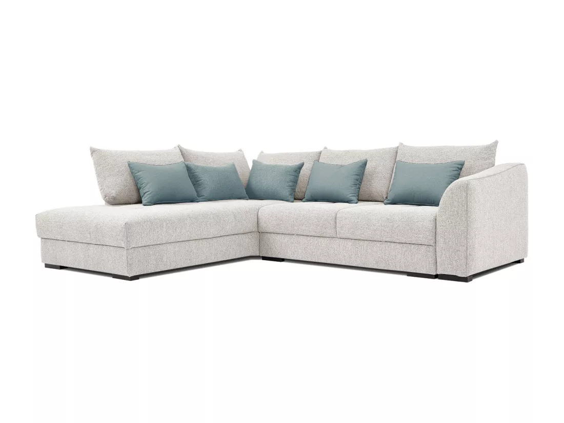 Canapé d'angle gauche 5 places convertible tissu beige - Elbe