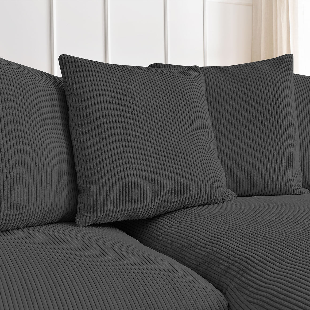 Bobochic Canapé d'angle réversible ultra moelleux voltaire velours côtelé gris foncé - 310x174x75 cm