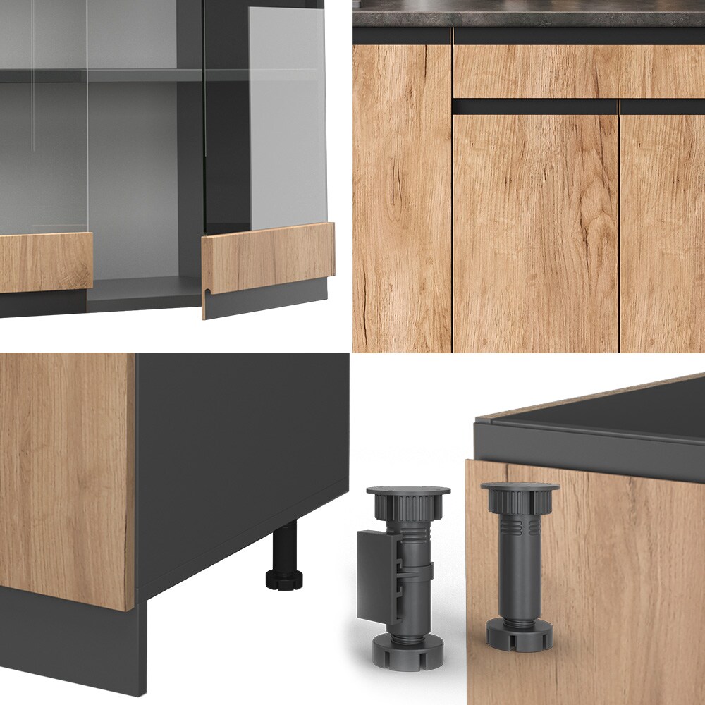 Vicco Küchenzeile Küchenblock Einbauküche R-Line J-Shape Anthrazit Eiche 140 cm modern Küchenschränke Küchenmöbel