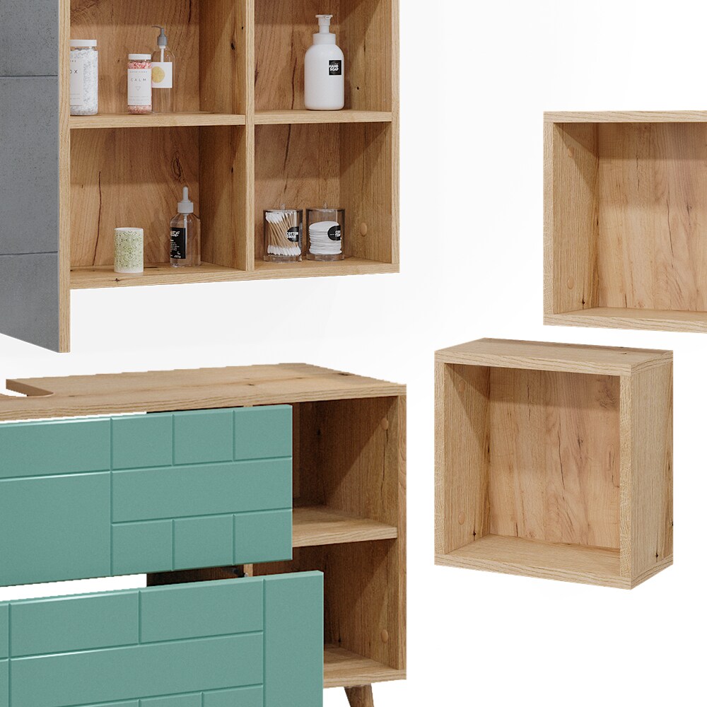 Vicco Badmöbel-Set Rudi in Eiche Evoke Mintgrün, Badezimmer, moderne Badserie Waschbeckenunterschrank Spiegelschrank Wandregal