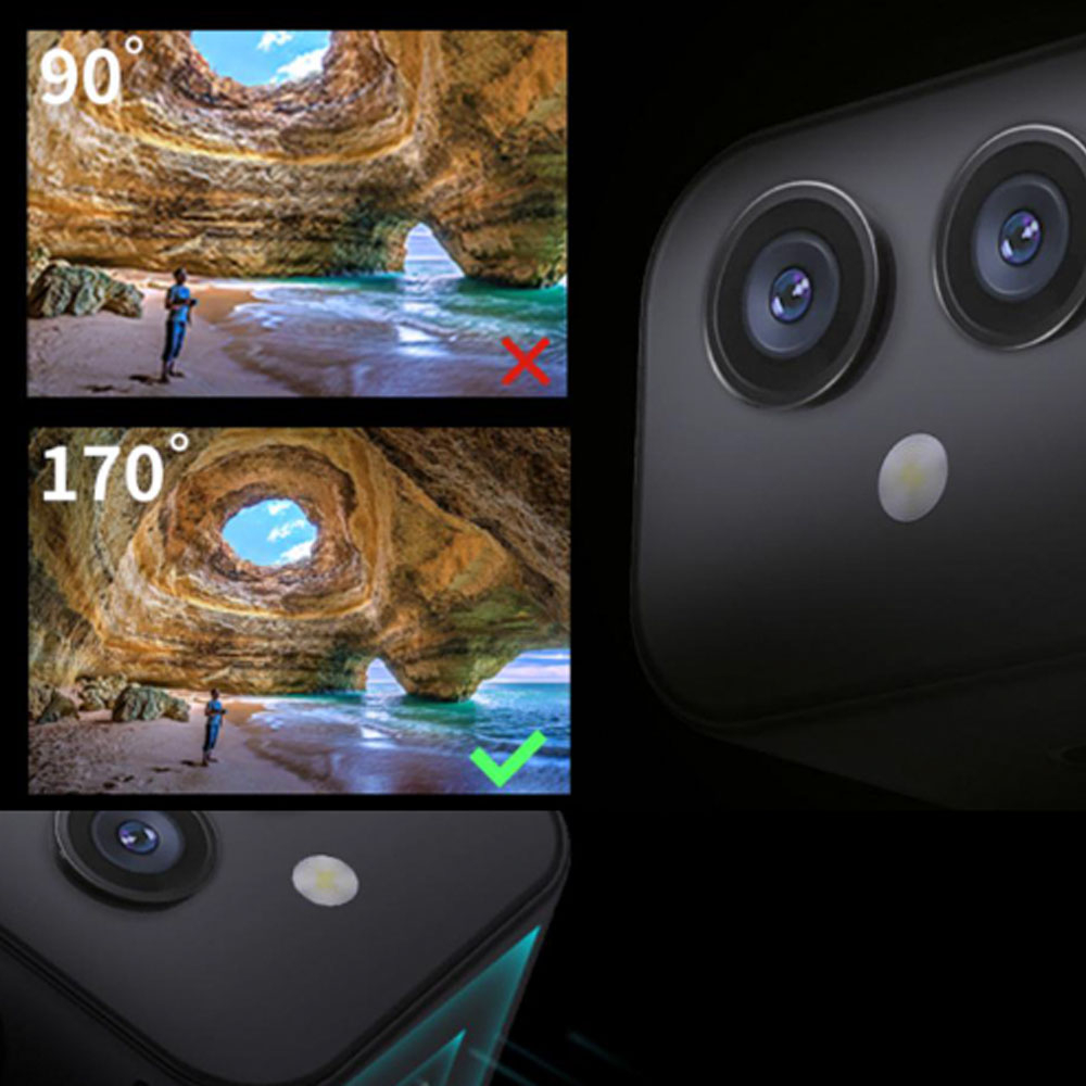 Mini WiFi IP Kamera 4K Infrarot LED's Weitwinkelfunktion mit Akku (200mAh) / Micro SD Kartenslot   Halterung iOS/Android (Dual Lens) - Schwarz