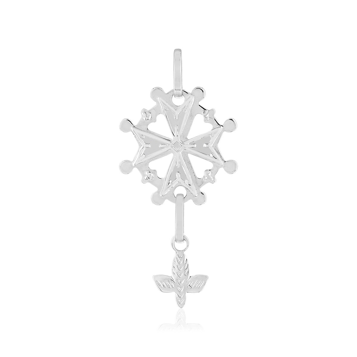 Pendentif croix huguenotte or blanc 750