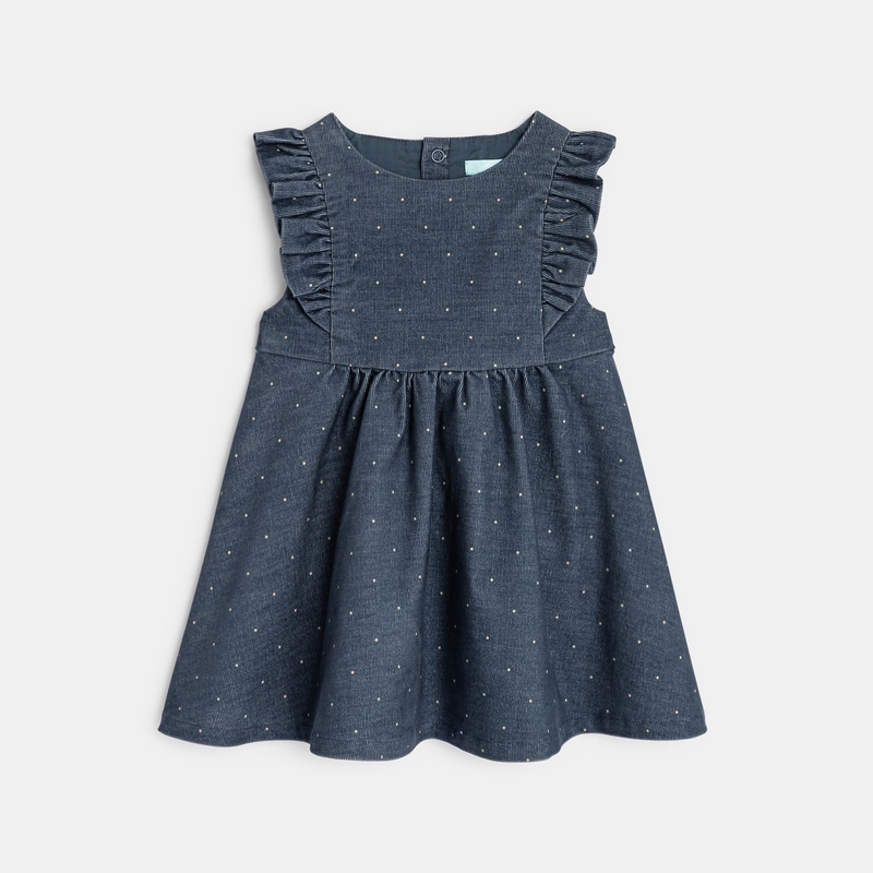 Robe à pois en velours côtelé bleue bébé fille