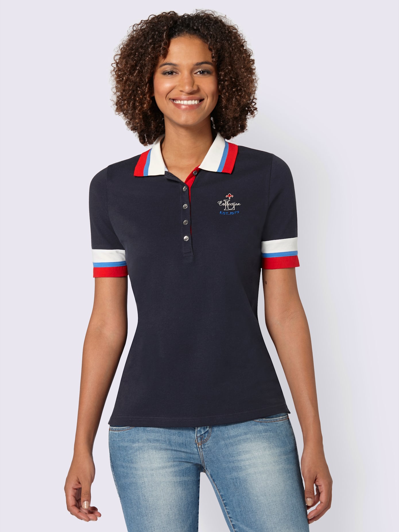 Polo femme manches courtes brodé détails tricolores