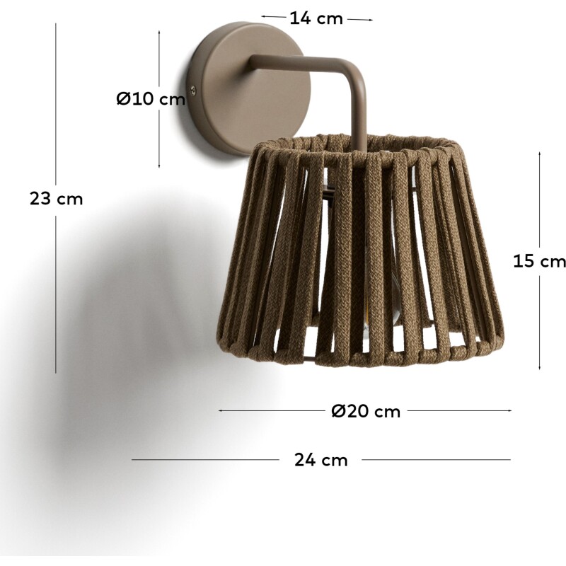 Applique murale d’extérieur Aldet en corde plate et métal beige
