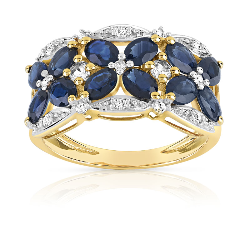 Bague or 750 2 tons papillons saphirs et diamants