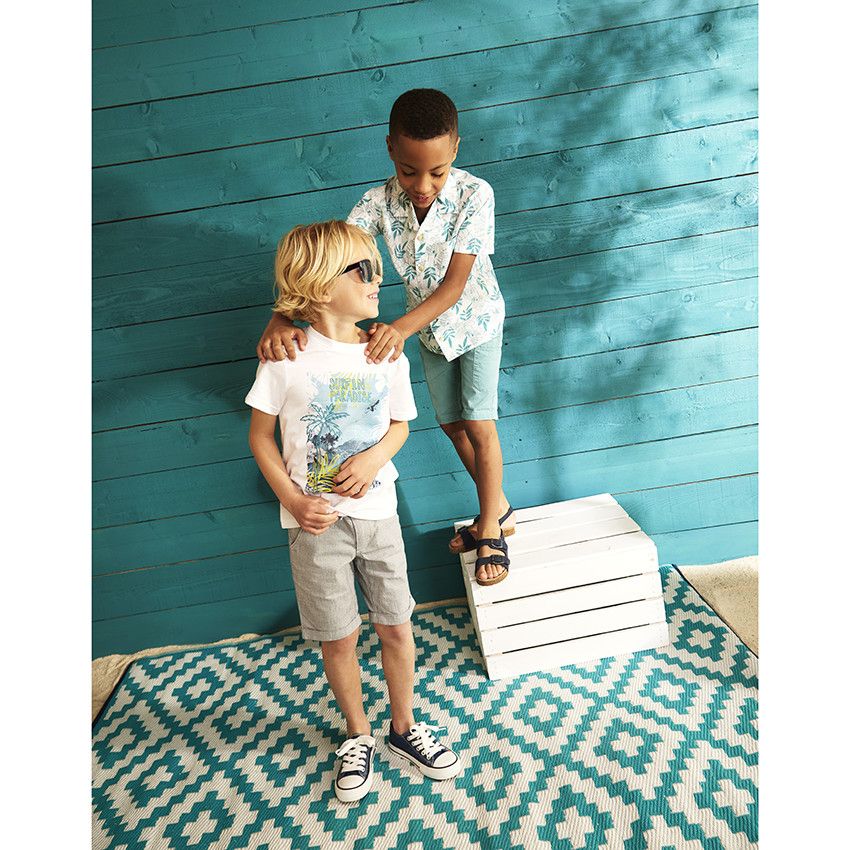 Chemise manches courtes en coton imprimé feuilles pour garçon - Blanc