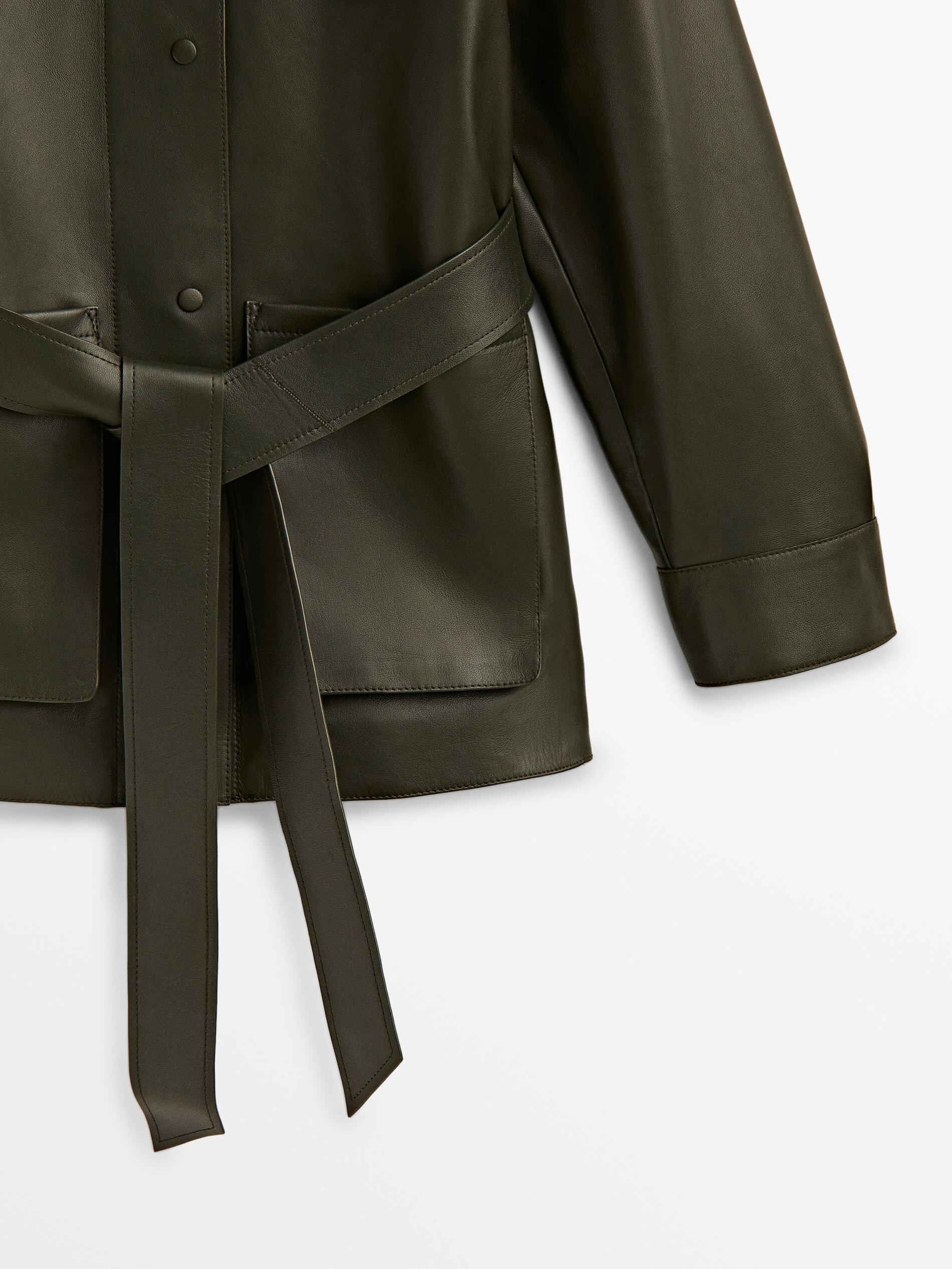 Jaqueta de couro napa com bolsos - VERDE