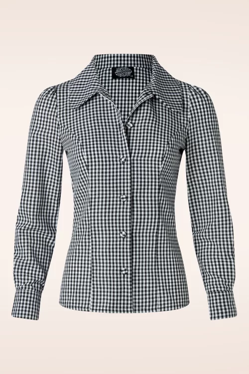 Hearts & Roses Gemma gingham blouse in zwart en wit