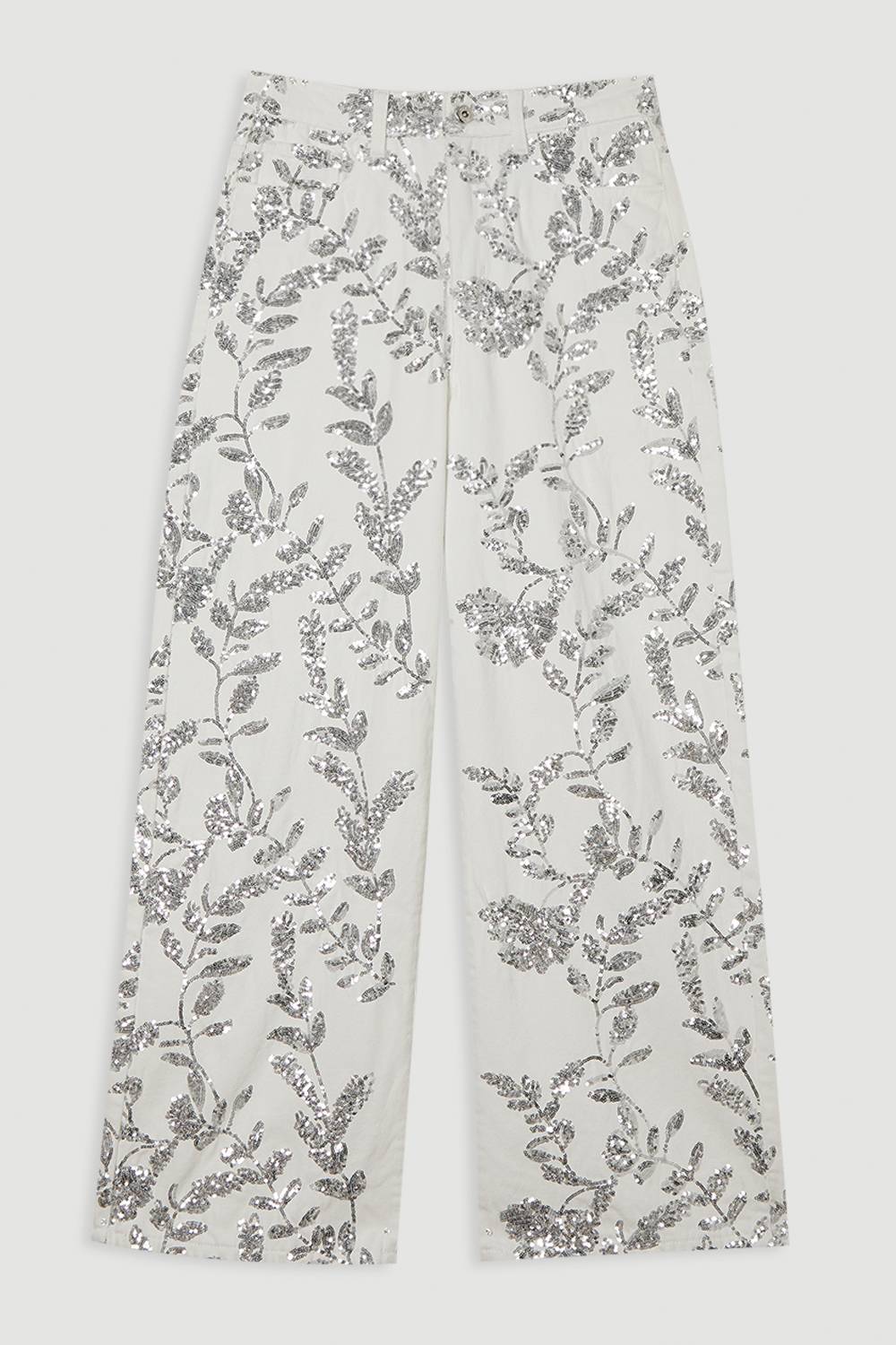 KarenMillen Pantalon large en denim à sequins floraux intégral