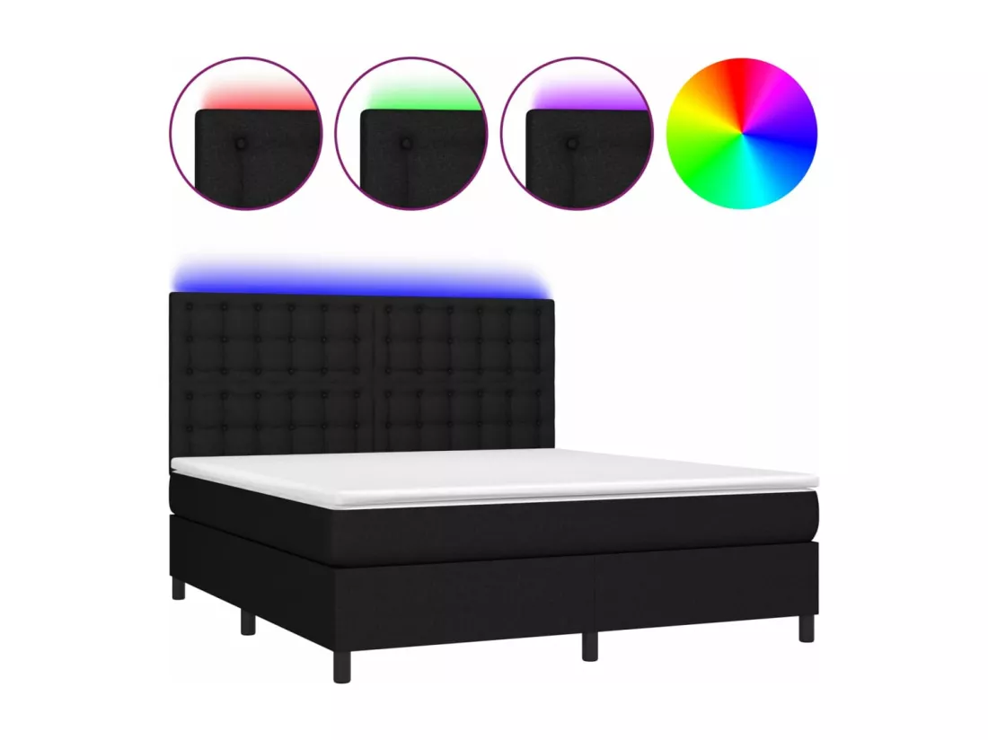 Sommier tapissier avec matelas et LED Noir 180x200 cm Tissu