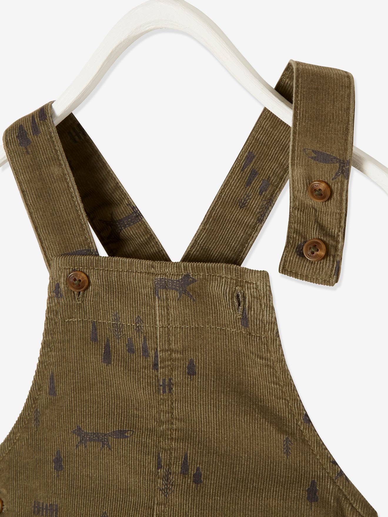 Jardineira infantil de veludo estampado, estampa verde média